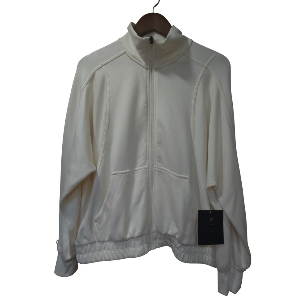 Danskin Womens Cream Full Zip Track Jacket Mock Neck Athleisure Style L NWT